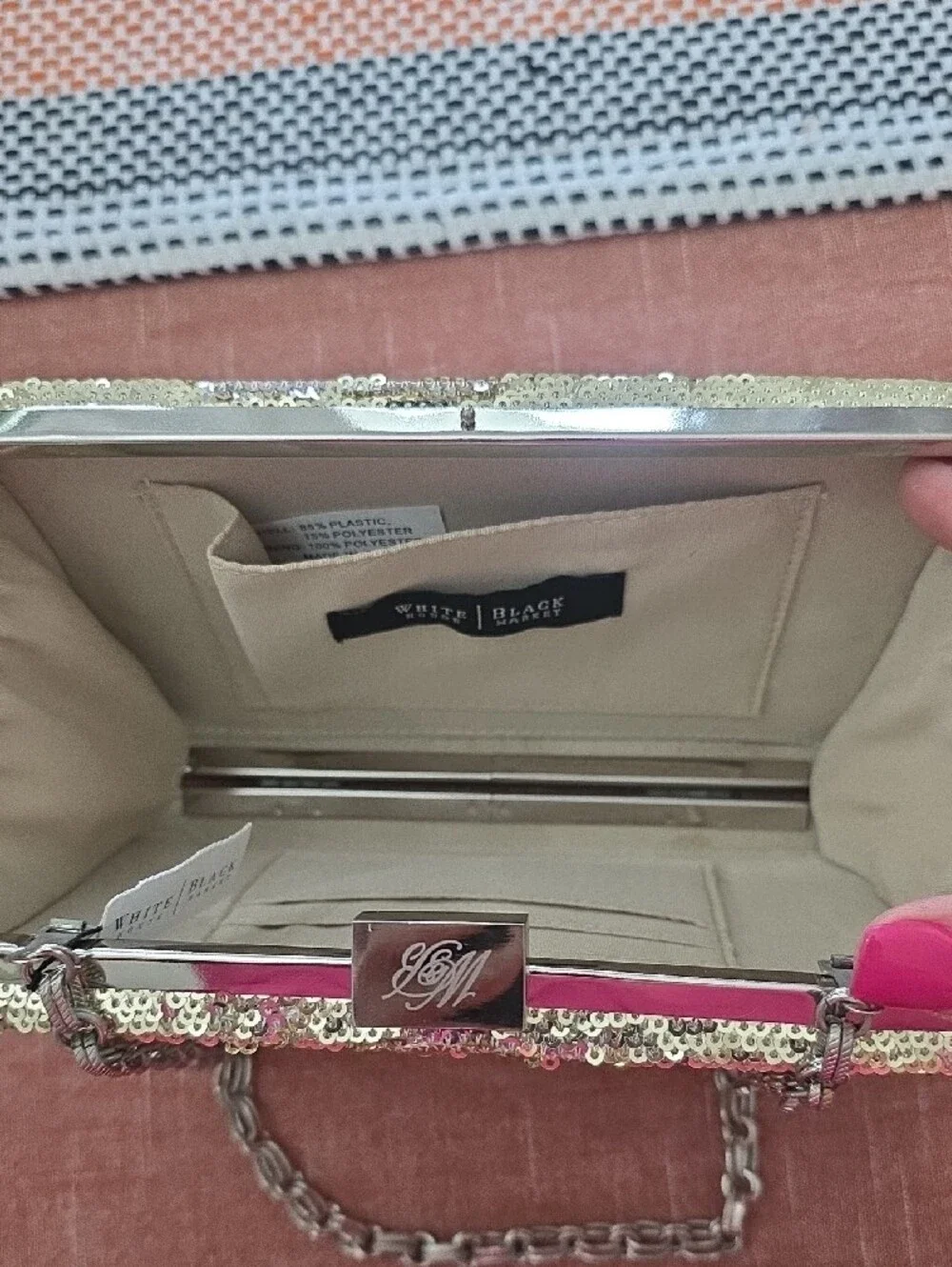 White House Black Market Gold Sequin Chain Clutch - Picture 3 of 10